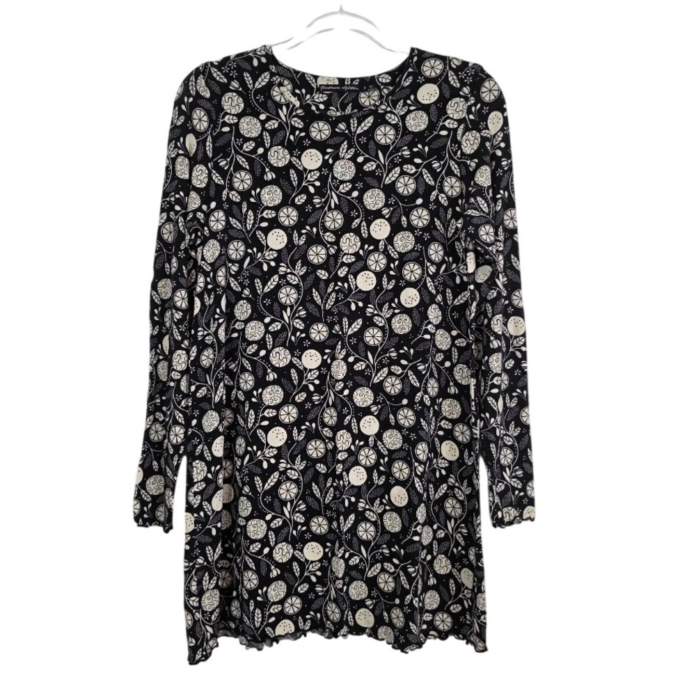 Gudrun Sjoden Women S Tunic Top Black White Botanical Citrus Long Sleeve Lettuce